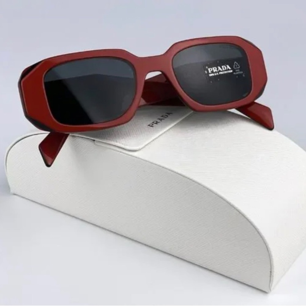 NEW Prada PR17WS 12N5S0 Orange Black Dark Grey Rectangle Unisex Sunglasses - Picture 2 of 15
